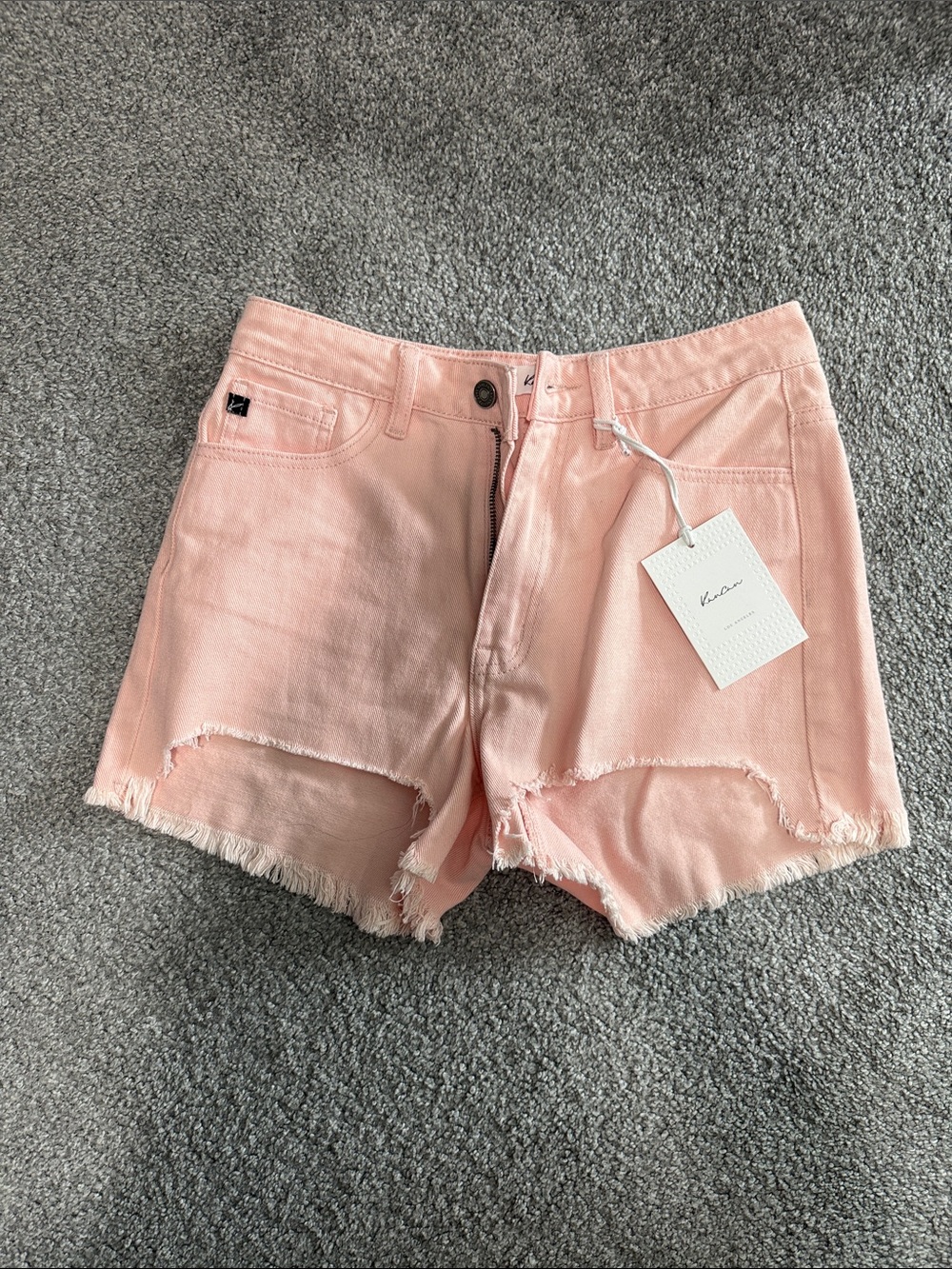 KanCan Blush Pink Frayed-Hem Denim Shorts